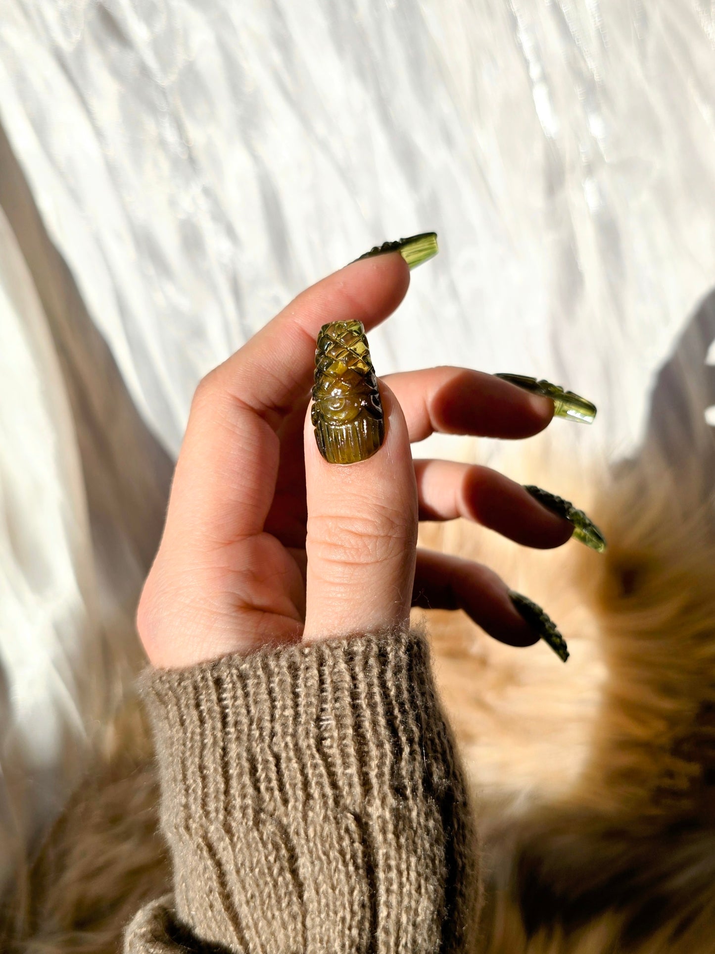 Avocado Green Vintage Glass Press On Nails