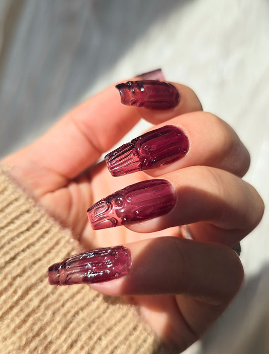 Cranberry Vintage Glass Press On Nails