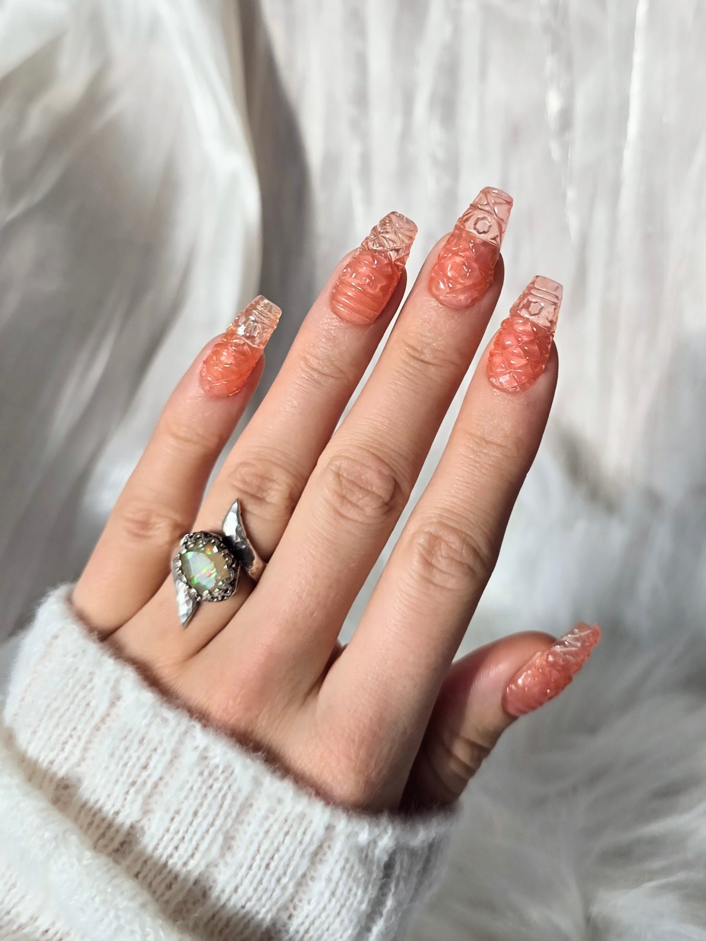 Light Pink Vintage Depression Glass Press On Nails