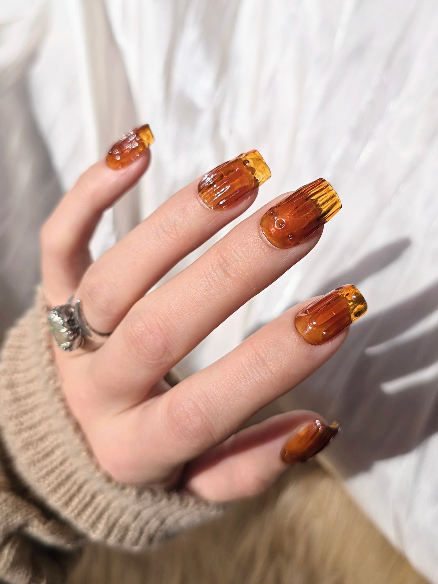 Short Square Amber Yellow Vintage Glass Nails