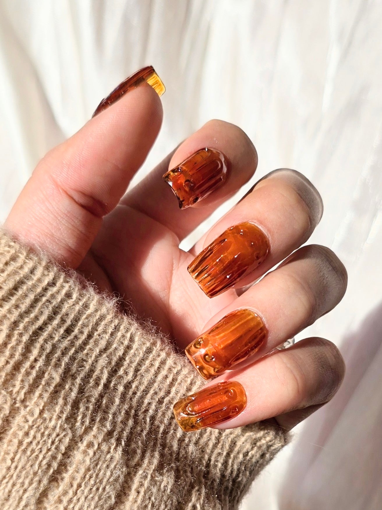 Short Square Amber Yellow Vintage Glass Nails