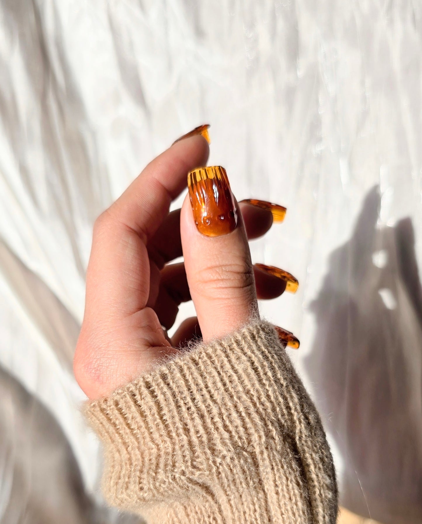 Short Square Amber Yellow Vintage Glass Nails