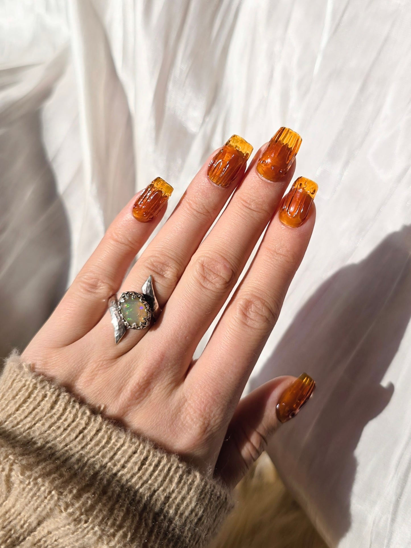 Short Square Amber Yellow Vintage Glass Nails