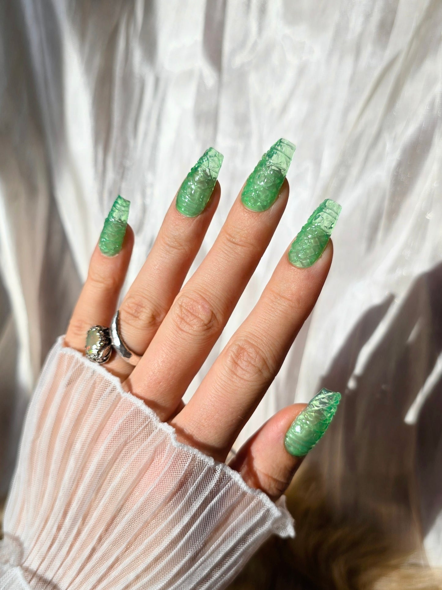 Vintage Blue Green Uranium Glass Nails