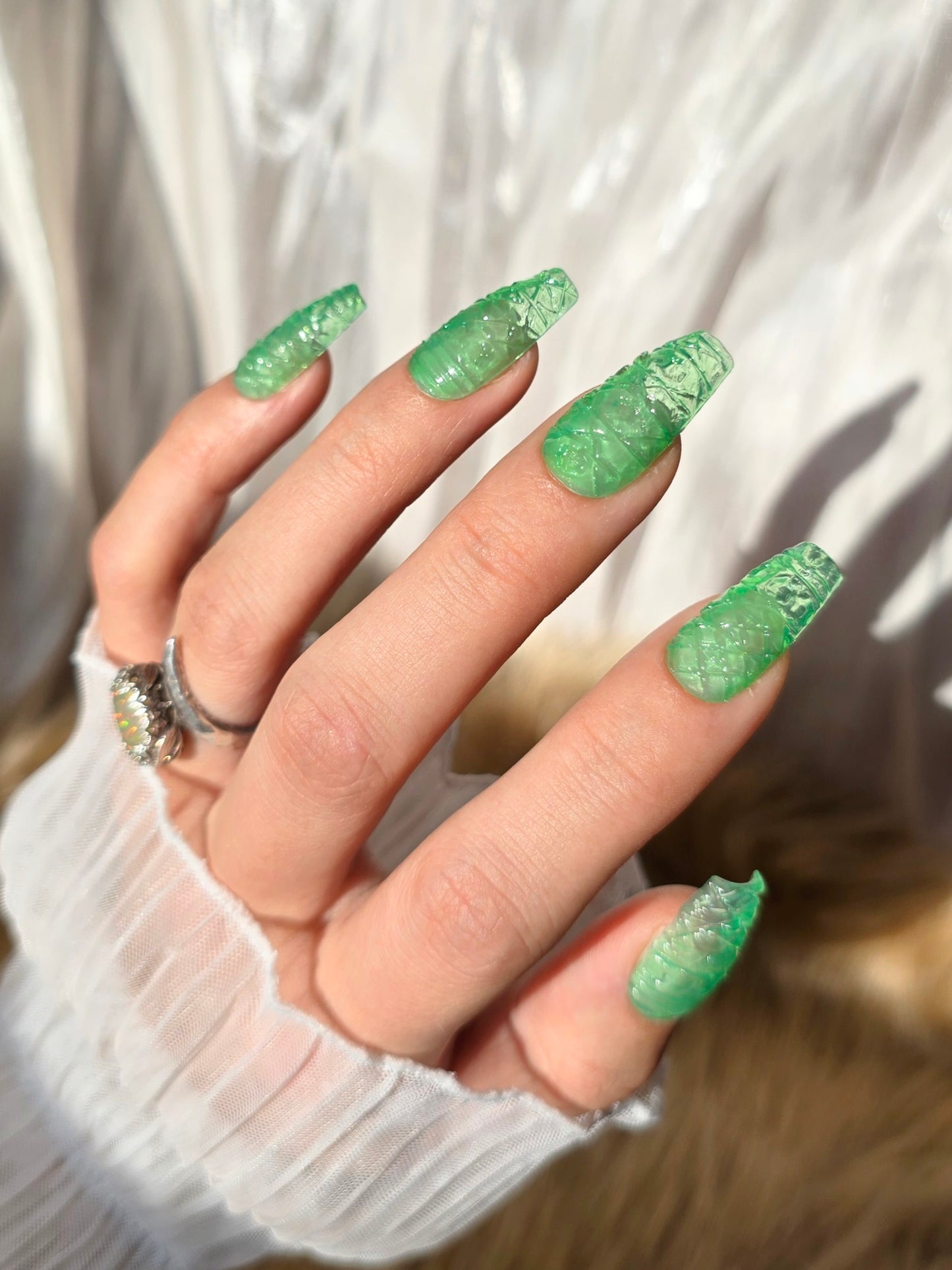Vintage Blue Green Uranium Glass Nails