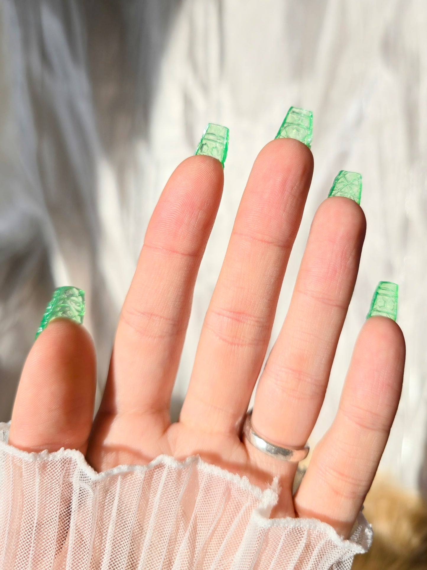 Vintage Blue Green Uranium Glass Nails