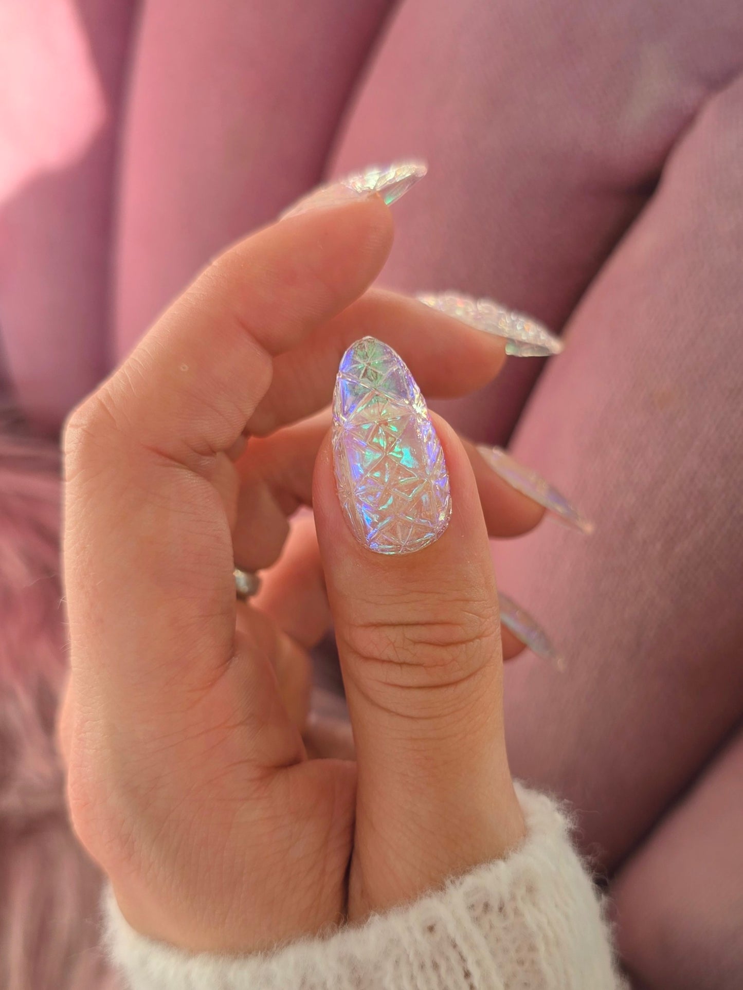 Almond Iridescent Clear Carnival Glass Nails