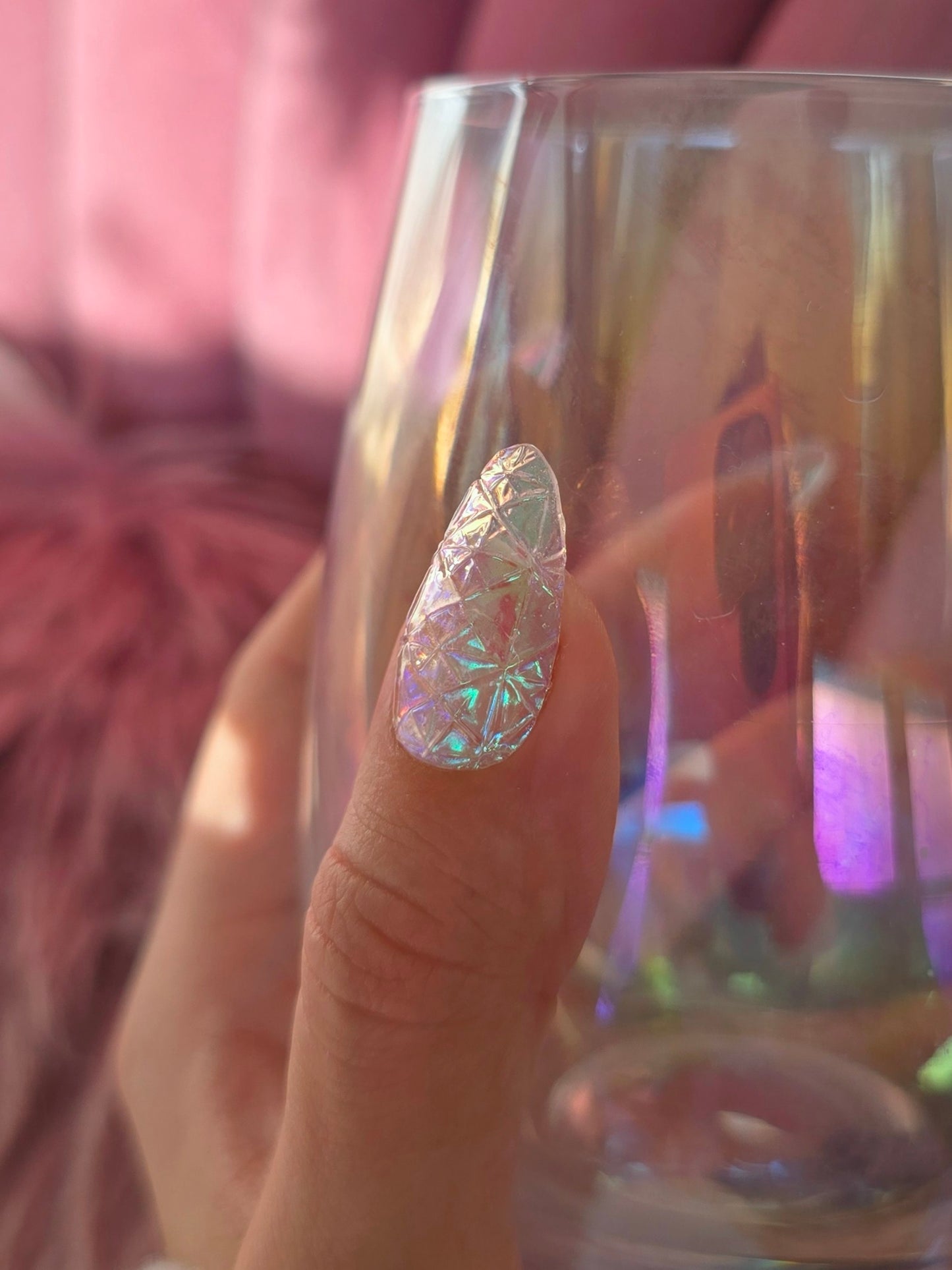 Almond Iridescent Clear Carnival Glass Nails